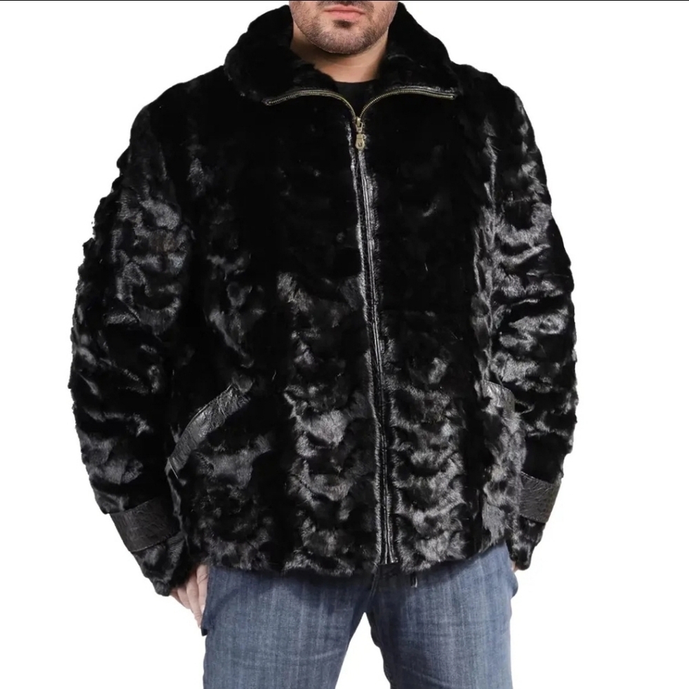 Men's Genuine Mink Bomber Coat Very High Quality Material And Craftsmanship - Picture 1 of 9